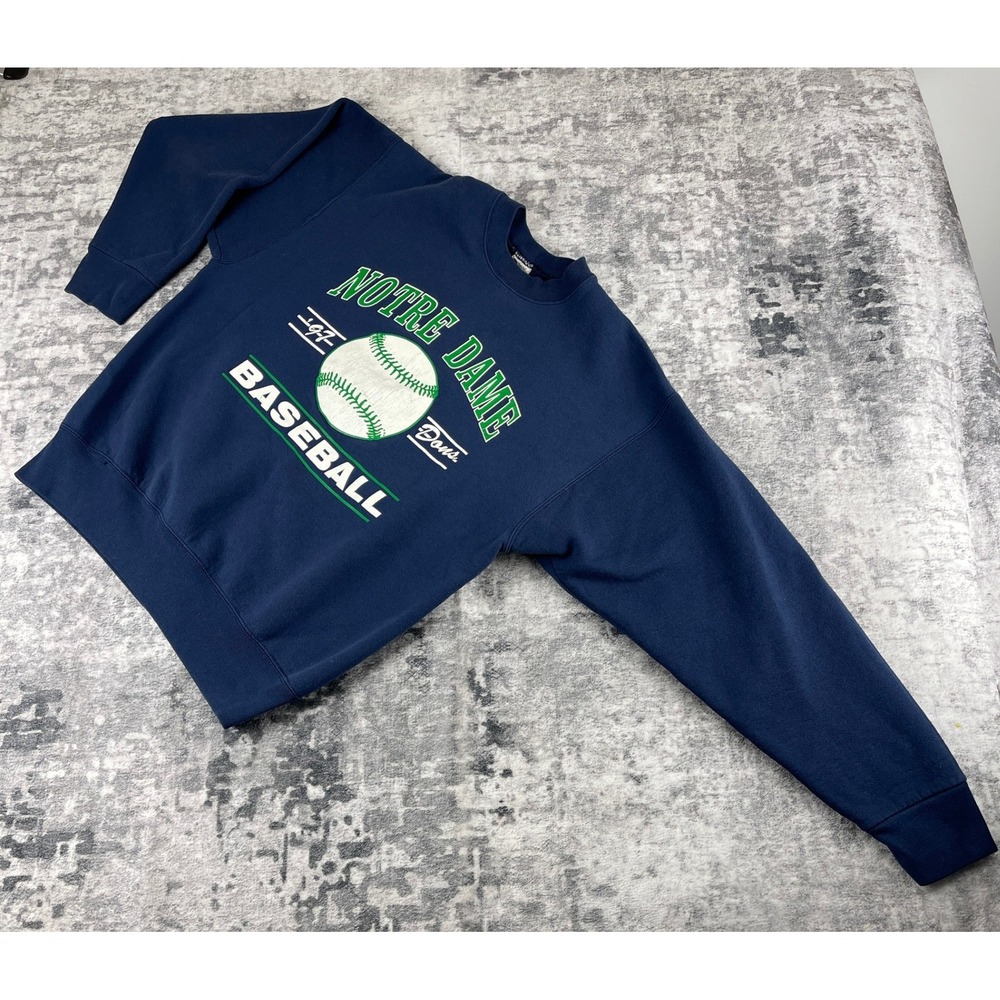 Vtg‎ Fruit of the Loom Mens L Heavy Sweatshirt 90s Notre Dame Baseball Navy Blue